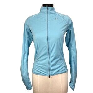 Nike Running Dri Fit Women’s Full Zip Jacket Light Blue Medium Cinch Back